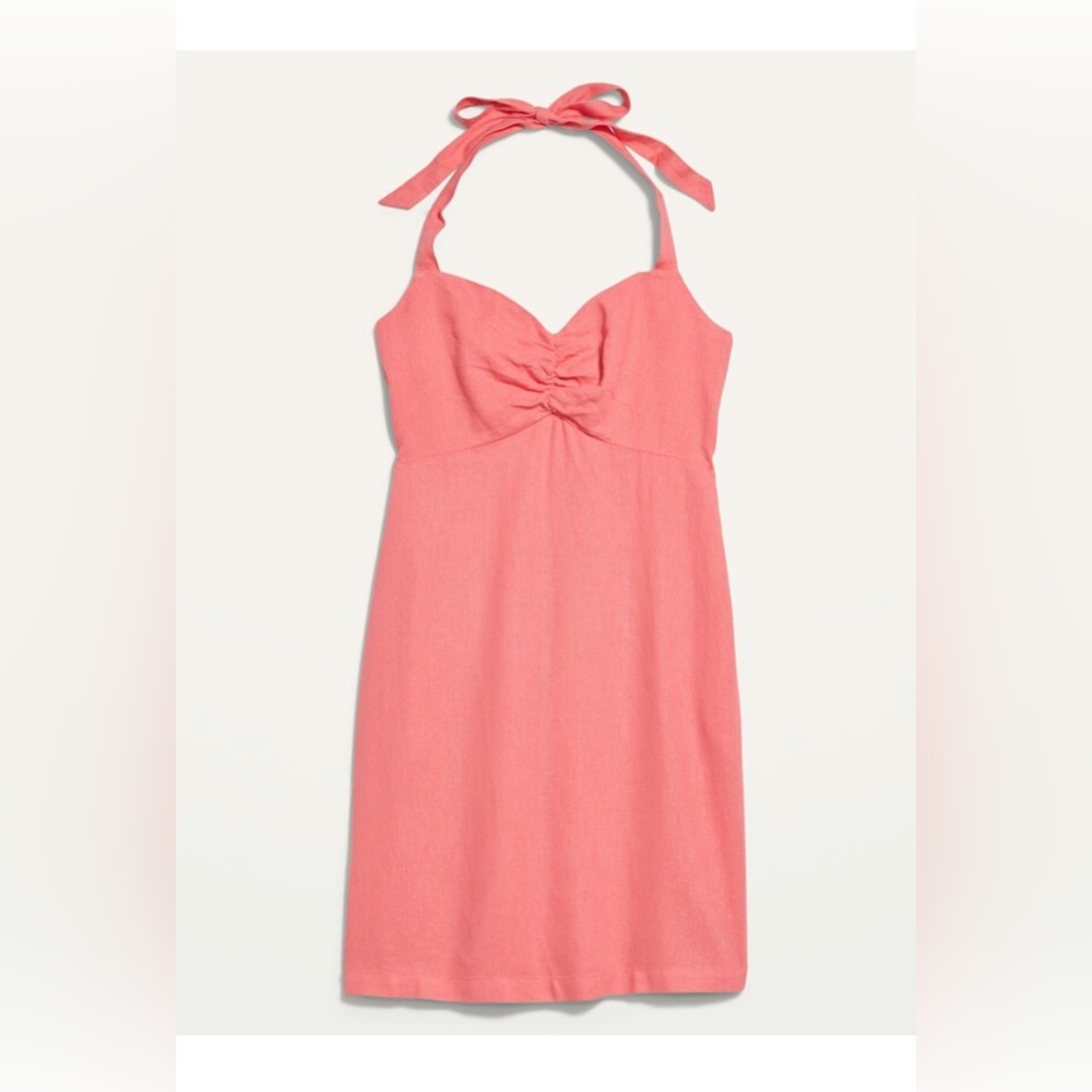 OLD NAVY FIT & FLARE LINEN-BLEND HALTER MINI BABYDOLL DRESS (color: GINGER ROSE)